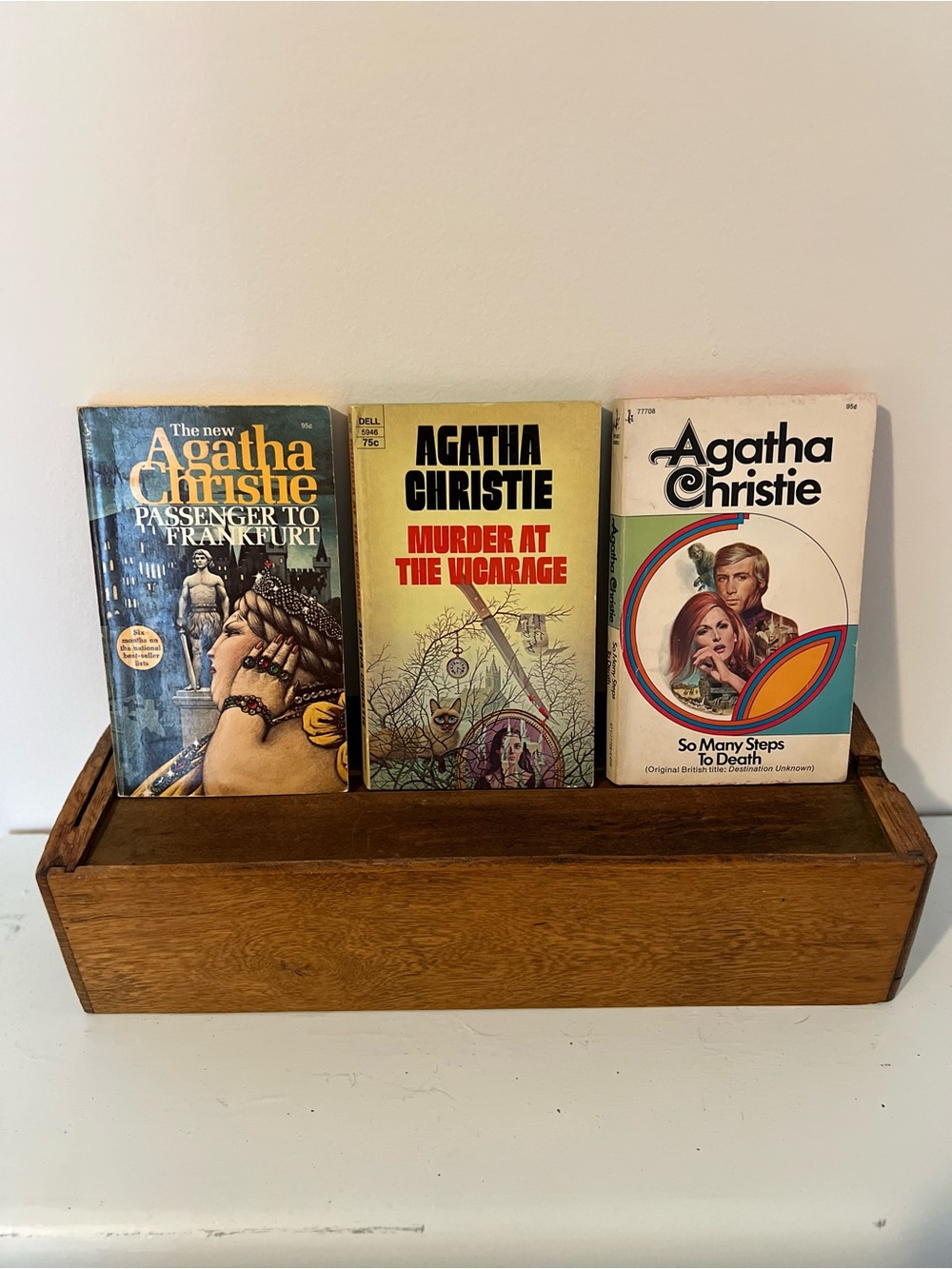 Agatha Christie Vintage 1970s Paperback Set with Yellow, Blue, White Covers